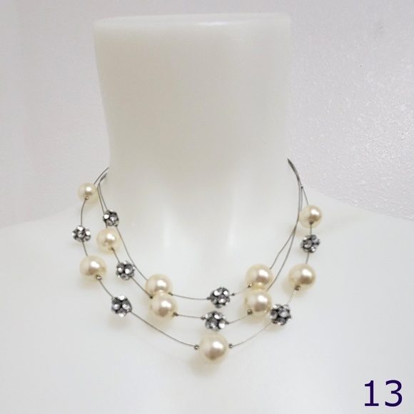 Jewelry - Multi Strand Faux Pearl and Rhinestone Necklace